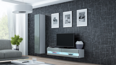 Komodë TV Bed Meble Vigo New, 140cm, e bardhë gri me shkëlqim