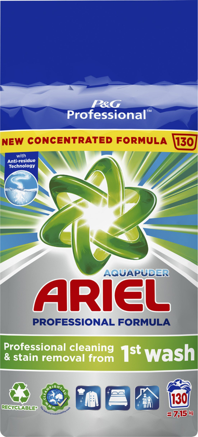 Detergjent pluhur Ariel Regular, 7.15 kg, për rroba të bardha, 130 larje