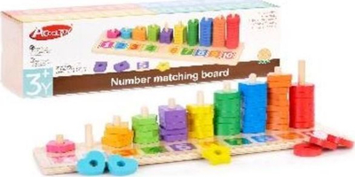 Дрвена едукативна играчка AccaToys Number Matching Board, форми и броеви, многуобојна