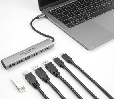 Hub USB DeLOCK me 6 porta, 4x USB A, 2x USB C, 10 Gbps