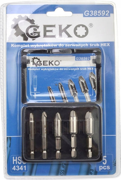 Set ekstraktorësh për vida të çara, 5 copë, HEX 1/4, çelik HSS 4341