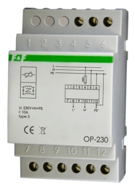 Mbrojtës tensioni F&amp;F OP-230 Surge Arrester D, filtër trefish kundër ndërhyrjeve, 2P 1kV