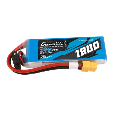 Bateri LiPo GensAce G-Tech 1800mAh, 7.4V 45C, 2S1P XT60, blu