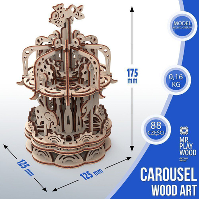 Model mekanik druri Wise Elk Carousel Small, 88 copë, ngjyrë dru natyrale