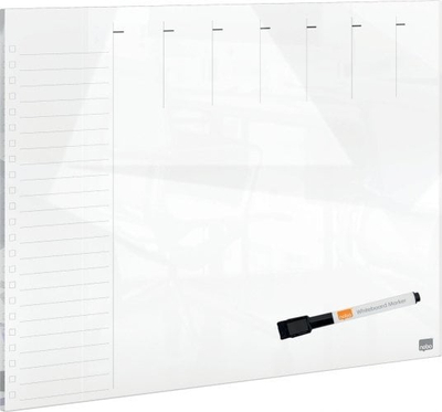 Tabelë xhami javore Nobo Glass Weekly Planner 1915602, 430x560mm, e bardhë