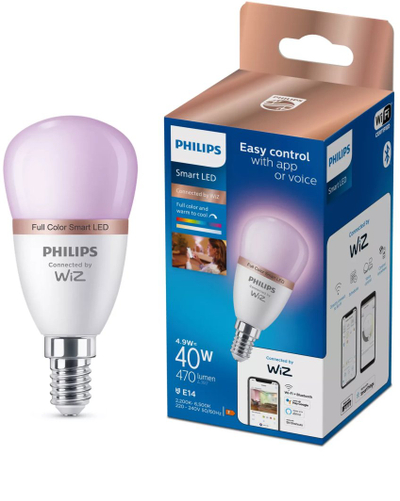 Llambë e mençur Philips WiZ LED E14 P45, 4.9W, ekuivalente 40W, shumëngjyrëshe