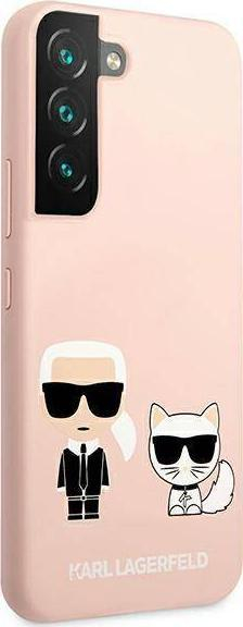 Kapak telefoni Karl Lagerfeld Silicone Iconic Karl &amp; Choupette, për Samsung Galaxy S22 Plus, rozë e çelët