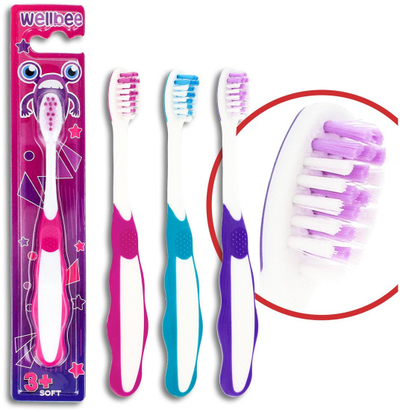 Furçë dhëmbësh Wellbee Kids 3+, qime të buta, për fëmijë