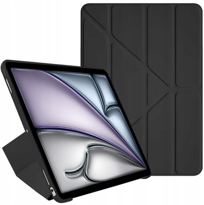 Mbulesë trifold për tablet iPad Air 11 Gen 6 2024, eco leather, mbyllje magnetike, e zezë