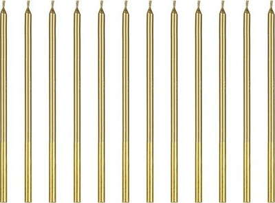 Qirinj ditëlindjeje Partydeco Smooth Gold, 14 cm, set me 12 copë, ngjyrë ari