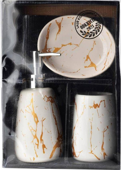 Set banjoje BathLAB MONDEX Odette, 3 pjesë, qeramike, e bardhë me ari