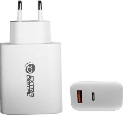 Karikues EXTRA DIGITAL GaN 65W, USB Type-C, USB Type-A, i bardhë