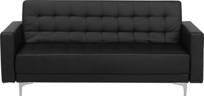 Set dhome dite modern 3 pjesë, lëkurë sintetike, divan 3 vendesh me shtrat, i zi