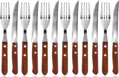 Set takëmesh për biftek Happy Green, 12 copë, çelik inox, doreza druri