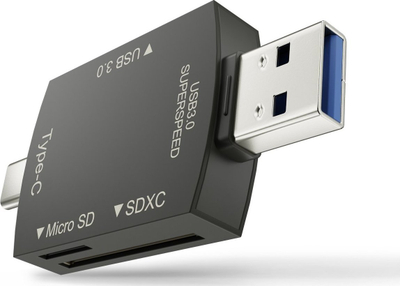 Hub OTG Newell 3 në 1, USB A edhe USB C, lexues SD edhe microSD, gri