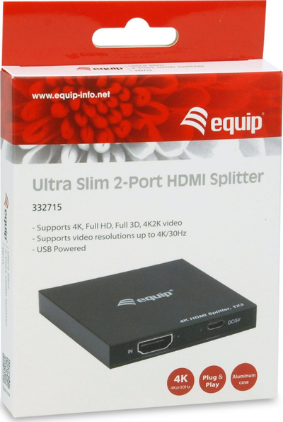 Ndarës video HDMI Equip 332715, 1x2 porta, Full HD, i zi