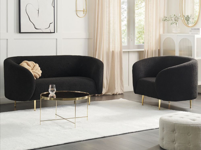 Set dhome ndenjjeje Beliani Loen Boucle, 2 copë, këmbë metal, i zi