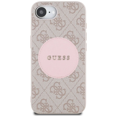 Заштитен капак Guess 4G Circle Classic Logo MagSafe за iPhone 16e, TPU PC, розова