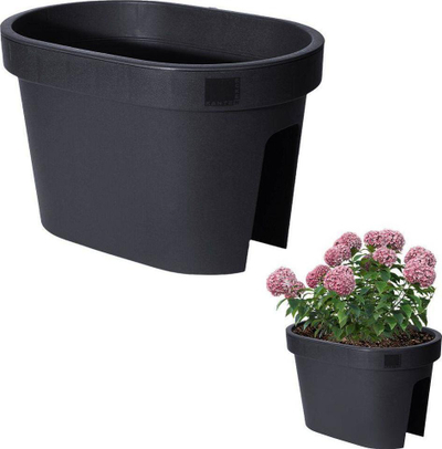 Vazo ballkoni Prosperplast Rail Flower Pot, 90% material i riciklum, e zezë