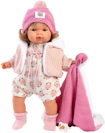 Kukull bebe Llorens Lola, 38cm, set rrobash, rozë