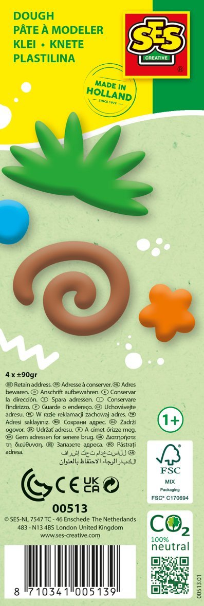 Set plasteline SES Creative Feel Good Dough Nature, 4x90g, vegan, shumëngjyrësh