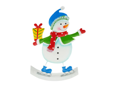 Stoli dekorative dëborëbardhë prej metali Snowman, 21cm, shumëngjyrëshe