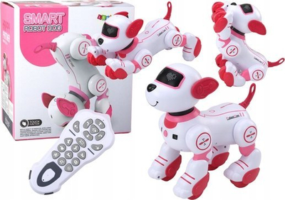 Lodër qen robotik Lean Toys Smart Robot Dog, me pult, interaktive, e bardhë me rozë