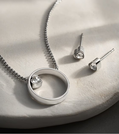 Set bizhuteri për femra Skagen, vathë + qafore, të argjendta