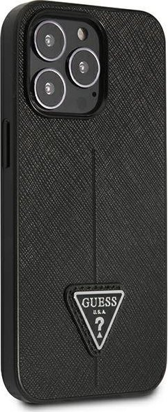 Kapak telefoni Guess Saffiano Triangle Logo për iPhone 14 Pro 6.1", hardcase, i zi