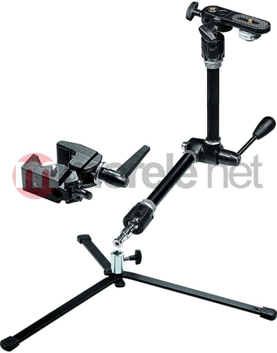 Krah fleksibil fotografik Manfrotto 143 Magic Arm Kit, komplet me bazament dhe kapëse, metalik, i zi