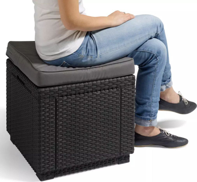 Puf за градина Allibert Pouf, со простор за складирање, пластичен ратан, графит