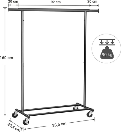 Raft rrobash SONGMICS Heavy Duty, 92-132 cm, mban deri 90 kg, i zi