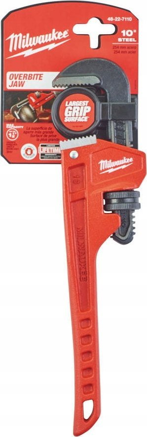 Çelës tubash Milwaukee Pipe Wrench, 10", çelik, i kuq e zi