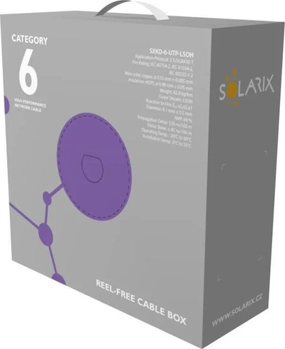 Kabllo rrjeti Solarix UTP Cat6 SXKD-6-UTP-LSOH, 100m, LSOH, vjollcë