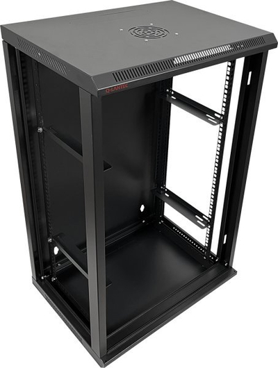 Kabinet murin për rrjet Q-LANTEC 19" 18U, 600x450, derë xhami, i zi