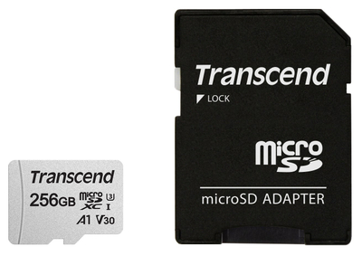 Kartë memorie Transcend 300S, 256GB microSDXC Class 10, me adapter, argjend dhe e zezë