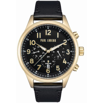 Ora burrash Paul Lorens PL20011A-1A2, kuarc, rrip lëkure 22mm, e zezë