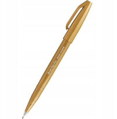 Stilolaps brushë Pentel Brush Sign SES15C-Y, majë e butë që përkulet, bojë me bazë uji, okër