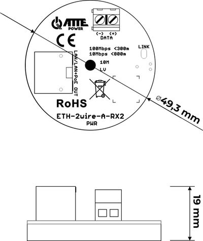 Set konvertuesish UTP në 2-WIRE Atte ETH-2WIRE-A-SET2, LAN, PoE