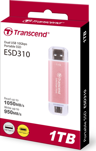 SSD i jashtëm Transcend ESD310, 1TB, USB-C dhe USB-A, rozë metalike
