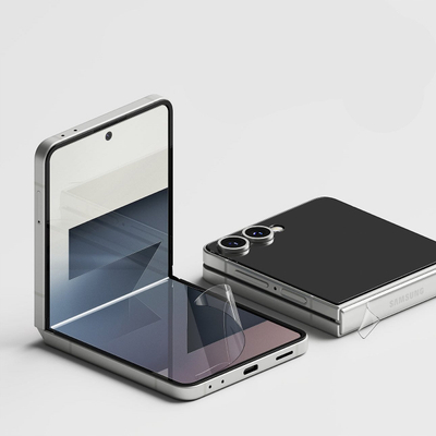 Set mbrojtës Ringke Protector Pro 3 në 1 për Samsung Galaxy Z Flip 7, xham i fortë, film vetë–rregullues, transparent