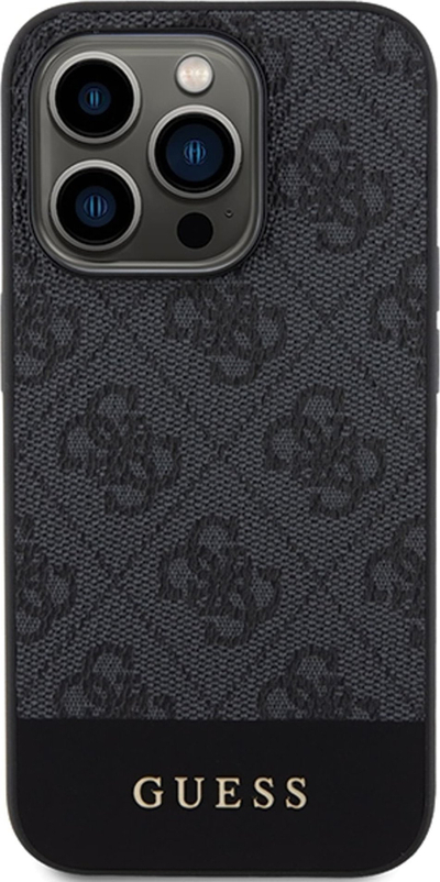 Kapak telefoni Guess 4G Stripe për iPhone 15 Pro 6.1", TPU, lëkurë eko, gri