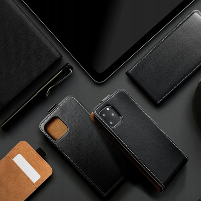 Këllëf telefoni Slim Flexi për Samsung Galaxy A55 5G, lëkurë eco, me kapak që hapet përpjetë, i zi