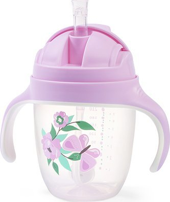 Чаша за тренирање Babyono Be Active Sippy, 240 ml, сламка против пролевање, со пеперутки