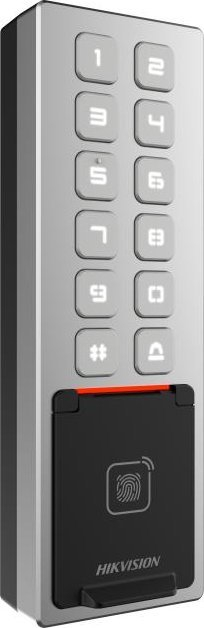 Безбеден код за пристап Hikvision DS-K1T805MBFWX, читач на отпечатоци од прсти, IP65, сиво металик