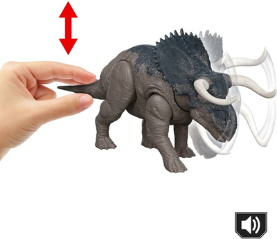 Lodër dinosaur Jurassic World Wild Roar Nasutoceratops, me zë, 31cm, shumëngjyrëshe