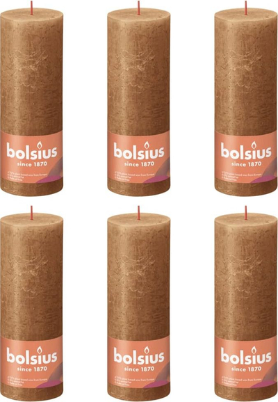 Qirinj dekorativë pilier Bolsius Shine, set me 4 copë, 190x68mm, ngjyrë brown spice