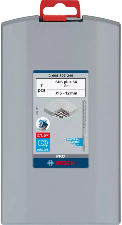 Set shpuese çekiçi Bosch Accessories 2608707246, SDS plus 5X, për beton