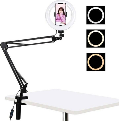 Mbajtëse për celular me llambë LED Puluz Clip PKT3089B, 26cm, e zezë
