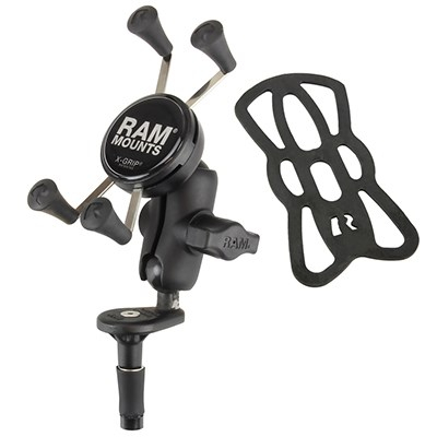 Mbajtës telefoni për motor RAM Mounts X-Grip, krah i shkurtër, montim në bosht piruni, i zi